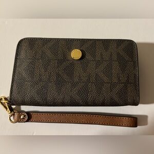 Michael Kors Monogram Wristlet with Gold Hardware